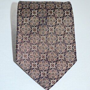 Burma Bibas Classic Silk Tie Brocade Brown Gold Metallic Geometric Preppy